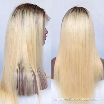 Uniky 613 Blonde Ombre Black Roots Human Lace Front Wig 100% Brazilian Virgin Hair Body Wave Wig Colorful Lace Wig for Women